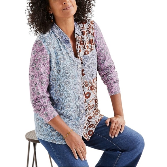 Anthropologie Style & Co. Floral Colourful Patchwork Button Up Shirt - Picture 2 of 12